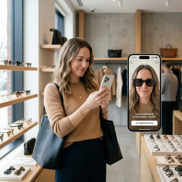 customer using AR virtual try-on for fashion shopping on a smartphone customer using AR virtual try-on for fashion shopping on a smartphone