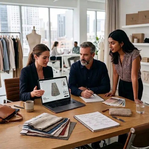 fashion retail team planning augmented reality shopping strategy with product assets fashion retail team planning augmented reality shopping strategy with product assets