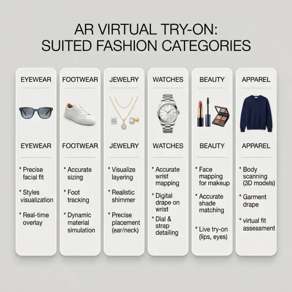 comparison of fashion categories suitable for AR virtual try-on comparison of fashion categories suitable for AR virtual try-on