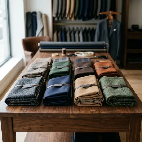 Beragam koleksi kain wool premium Scabal dengan tekstur dan warna berbeda