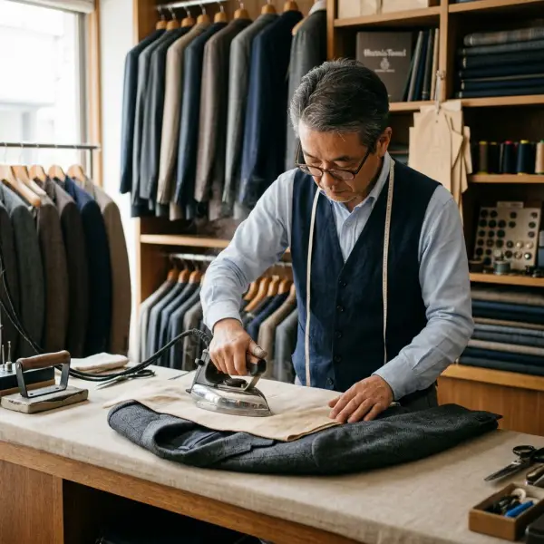 Menyetrika blazer berbahan wol menggunakan kain pelapis Menyetrika blazer berbahan wol menggunakan kain pelapis