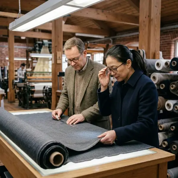 Pemeriksaan kualitas kain wool premium sebelum dipasarkan