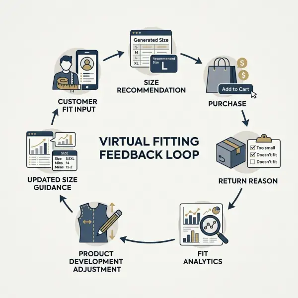 feedback loop showing how virtual fitting data improves product development and reduces returns
