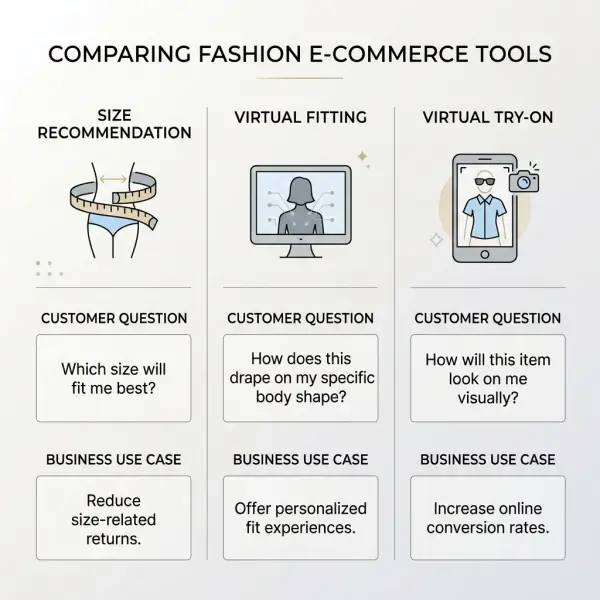 comparison of size recommendation virtual fitting and virtual try-on tools