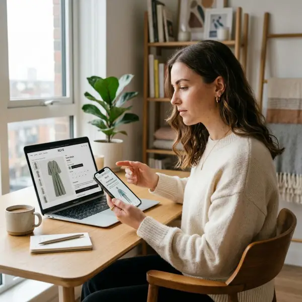 customer using virtual fitting tool while shopping fashion online