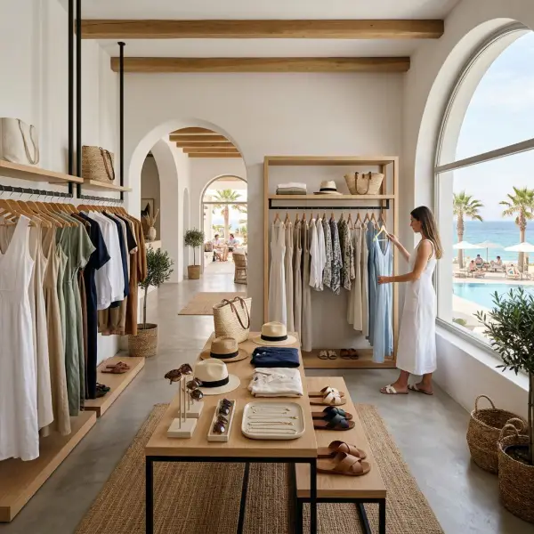 Resortwear displayed in a premium coastal destination boutique Resortwear displayed in a premium coastal destination boutique
