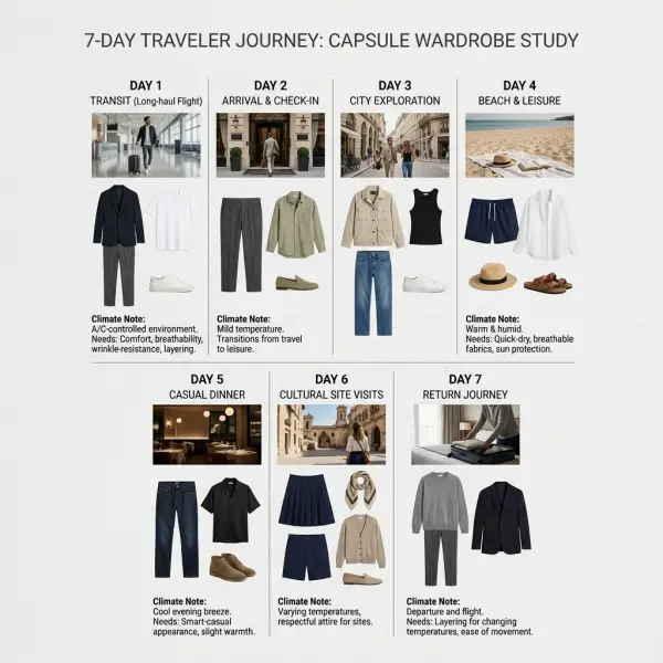 Customer journey research board for a fashion travel collection