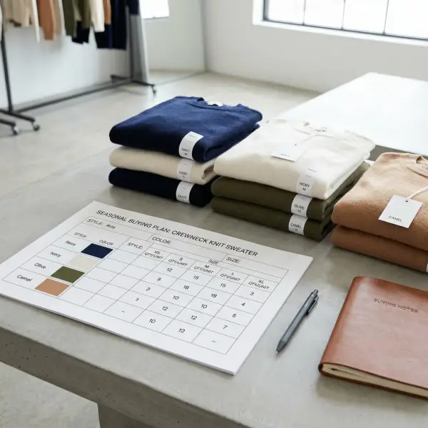 Fashion buyer planning garment quantities across sizes and colors Fashion buyer planning garment quantities across sizes and colors