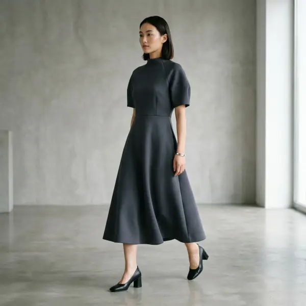 Dress modern berbahan scuba dengan siluet yang tegas dan rapi Dress modern berbahan scuba dengan siluet yang tegas dan rapi