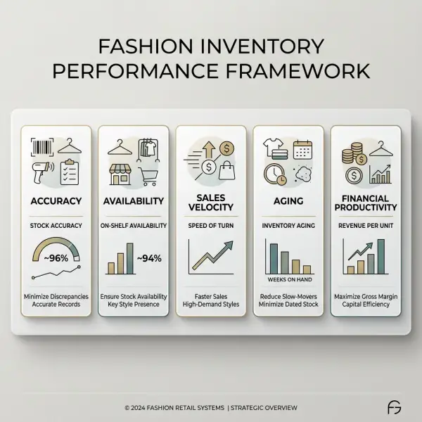 Framework showing key fashion inventory performance indicators Framework showing key fashion inventory performance indicators