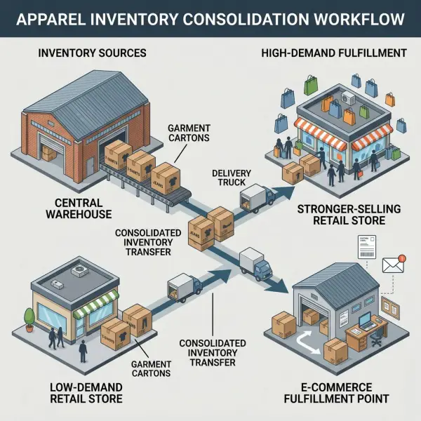 Garments being reallocated from a low-demand fashion store to a stronger retail location Garments being reallocated from a low-demand fashion store to a stronger retail location