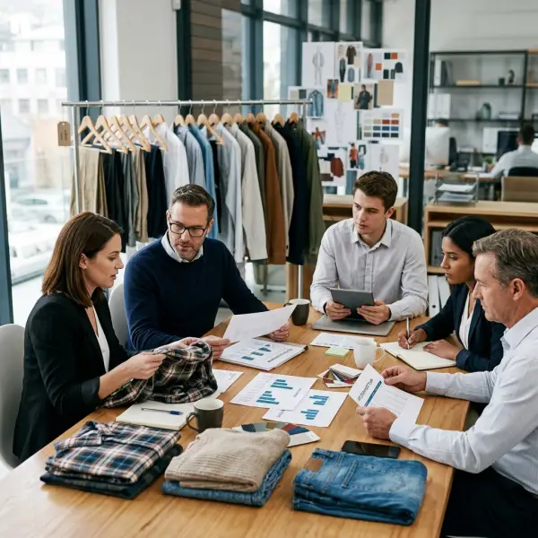 Fashion merchandising team planning inventory turnover using garments, sales data, and stock reports Fashion merchandising team planning inventory turnover using garments, sales data, and stock reports