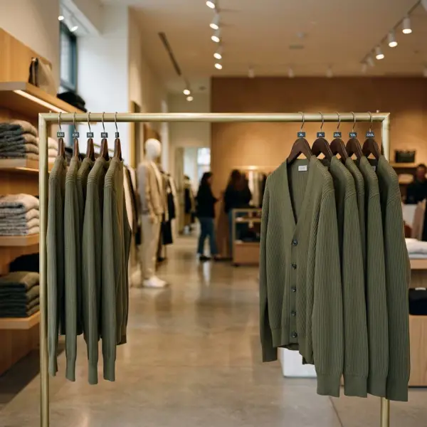 Fashion retail display with popular garment sizes unavailable and excess fringe sizes remaining