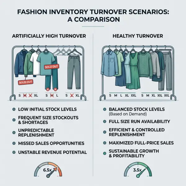 Comparison between high inventory turnover and commercially healthy fashion inventory turnover Comparison between high inventory turnover and commercially healthy fashion inventory turnover
