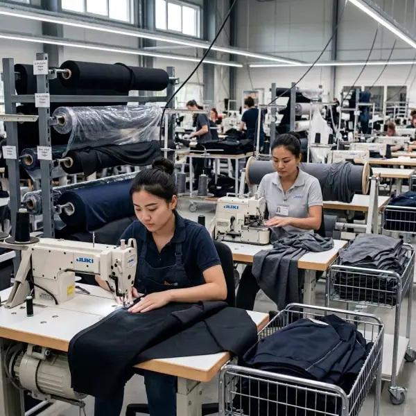 Operator garment menjahit pakaian berbahan scuba dan jersey menggunakan mesin industri Operator garment menjahit pakaian berbahan scuba dan jersey menggunakan mesin industri