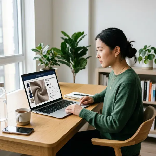 Konsumen memeriksa detail produk pakaian pada toko online sebelum membeli Konsumen memeriksa detail produk pakaian pada toko online sebelum membeli