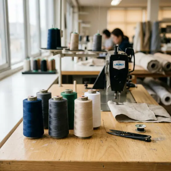 Gulungan benang polyester berbagai warna untuk kebutuhan produksi pakaian Gulungan benang polyester berbagai warna untuk kebutuhan produksi pakaian