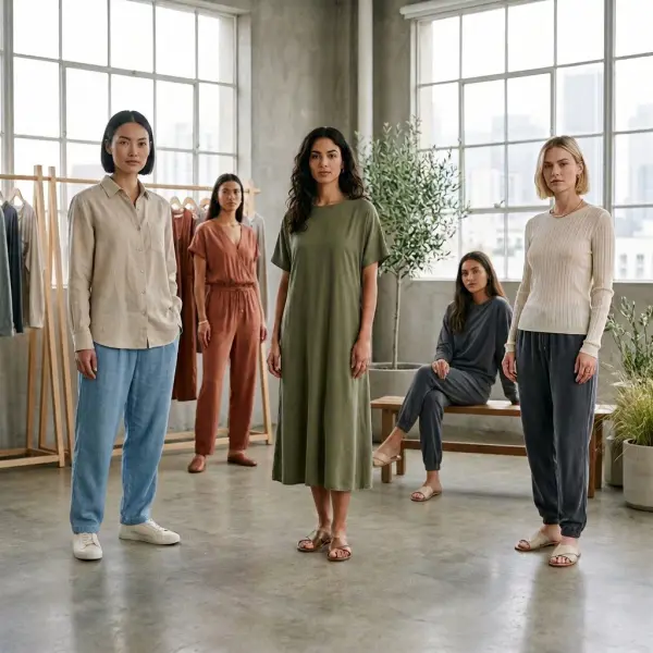 Modern apparel collection featuring lyocell dresses, shirts, denim, and knitwear Modern apparel collection featuring lyocell dresses, shirts, denim, and knitwear