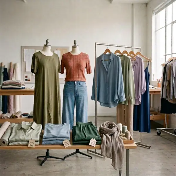 Fashion collection showing dresses, shirts, soft denim, knit tops, and loungewear made with lyocell fabrics Fashion collection showing dresses, shirts, soft denim, knit tops, and loungewear made with lyocell fabrics