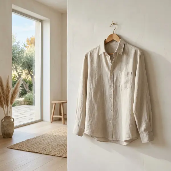 Kemeja linen berwarna terang yang nyaman digunakan pada cuaca panas Kemeja linen berwarna terang yang nyaman digunakan pada cuaca panas