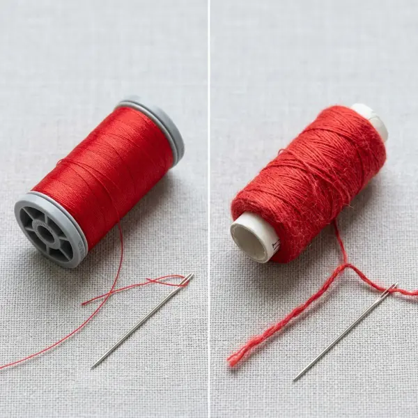 Perbandingan visual antara benang polyester dan benang katun dari segi tekstur serta karakteristik Perbandingan visual antara benang polyester dan benang katun dari segi tekstur serta karakteristik