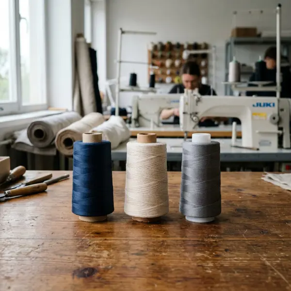 Gulungan benang polyester, katun, dan nylon untuk membandingkan karakteristik masing-masing Gulungan benang polyester, katun, dan nylon untuk membandingkan karakteristik masing-masing