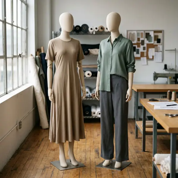 Comparison of viscose and lyocell garment drape on fashion mannequins