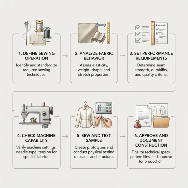 Workflow for selecting sewing machine stitches in apparel development