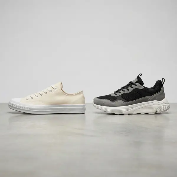 Perbandingan visual antara sepatu kets klasik dan sneakers modern