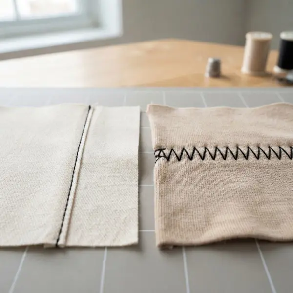 Straight stitch and zigzag stitch compared on woven and stretch fabric