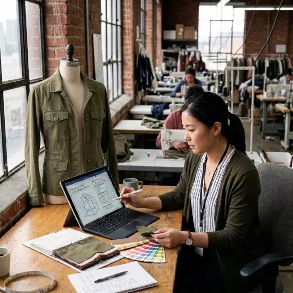 Apparel supplier reviewing a controlled technical package through a PLM portal