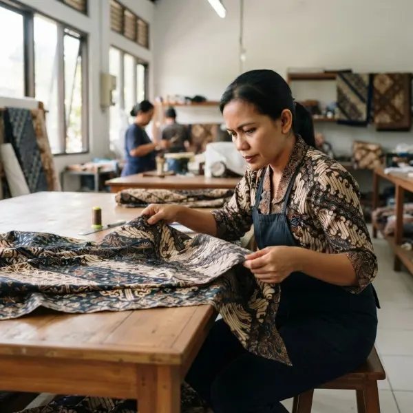 Pemeriksaan kualitas kain batik tulis sebelum dipasarkan Pemeriksaan kualitas kain batik tulis sebelum dipasarkan
