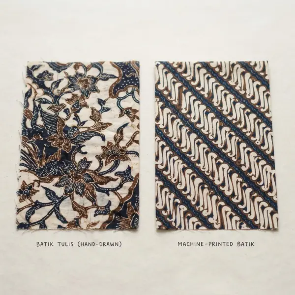 Perbandingan visual antara batik tulis dan batik printing pada kain bermotif batik Perbandingan visual antara batik tulis dan batik printing pada kain bermotif batik