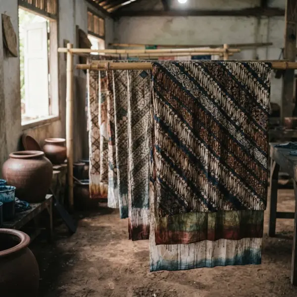 Kain batik tulis yang mengalami beberapa tahap pewarnaan untuk membentuk motif berlapis