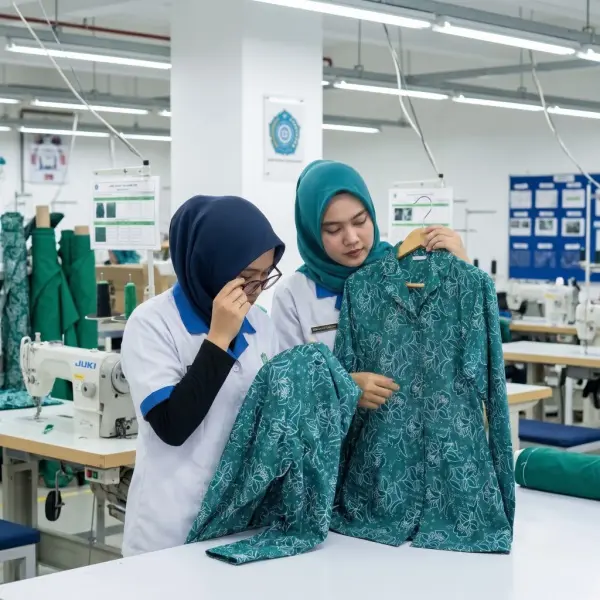Tim konveksi memeriksa contoh seragam PKK sebelum diproduksi massal