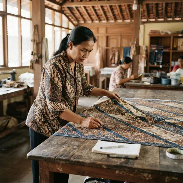 Pemeriksaan kualitas kain batik tulis setelah seluruh proses produksi selesai