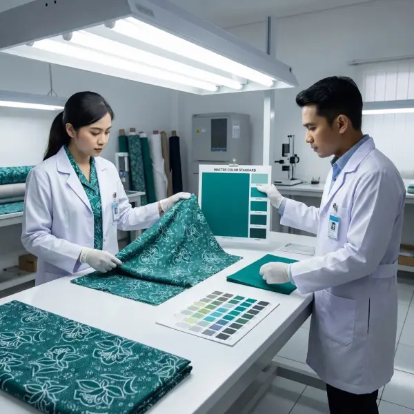 Pemeriksaan keseragaman warna kain seragam PKK sebelum produksi massal Pemeriksaan keseragaman warna kain seragam PKK sebelum produksi massal