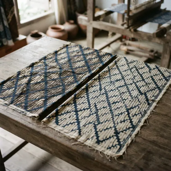 Dua lembar batik tulis bermotif serupa dengan detail yang sedikit berbeda sebagai karakter produk buatan tangan