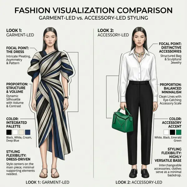 Comparison of garment-led styling and accessory-led styling using simple fashion outfits Comparison of garment-led styling and accessory-led styling using simple fashion outfits