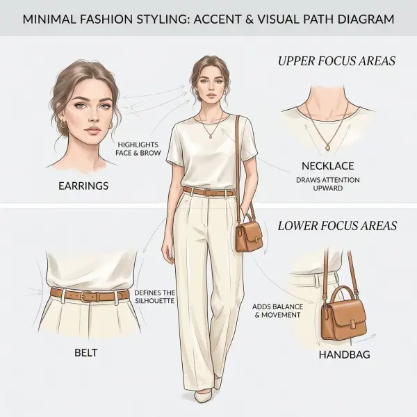 Fashion styling diagram showing how accessories create focal points and direct visual attention