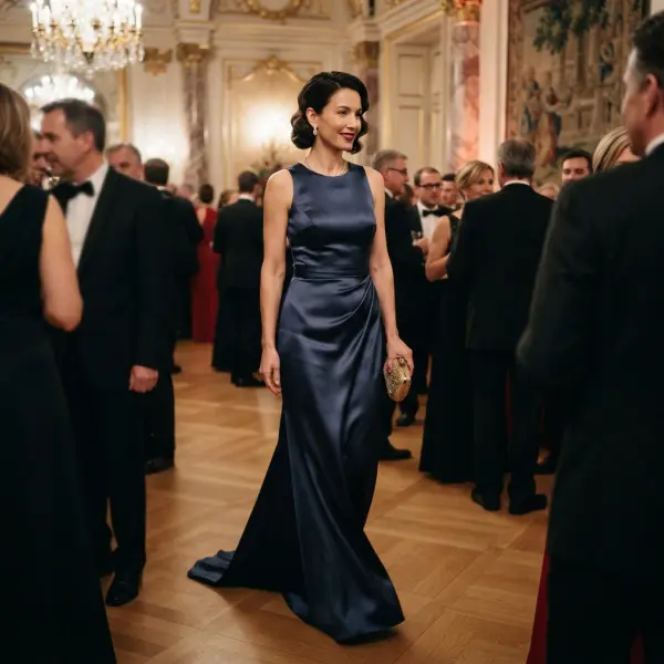Gaun satin elegan untuk acara formal malam