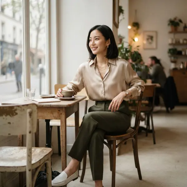 Outfit satin bernuansa kasual untuk aktivitas siang hari