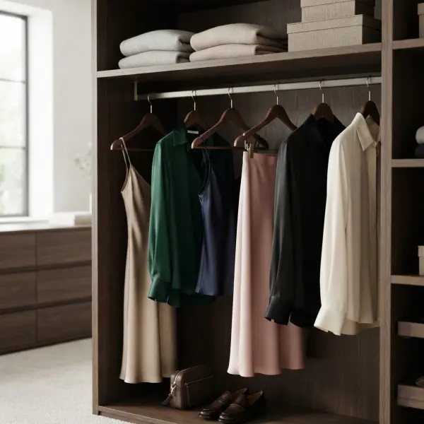 Penyimpanan pakaian berbahan satin menggunakan hanger agar mengurangi risiko kusut Penyimpanan pakaian berbahan satin menggunakan hanger agar mengurangi risiko kusut