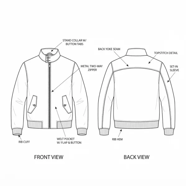 Technical flat sketch bagian depan dan belakang pakaian dalam Tech Pack
