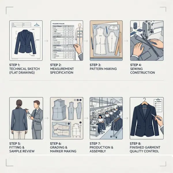 Technical sketch digunakan sebagai referensi produksi garment Technical sketch digunakan sebagai referensi produksi garment