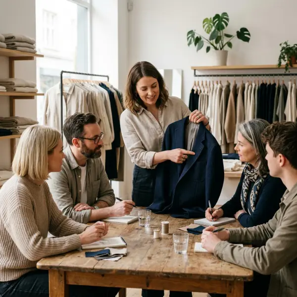 Customers taking part in a fashion styling and garment care workshop