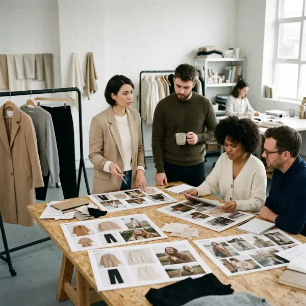 Fashion brand team comparing similar campaign concepts and generic messaging