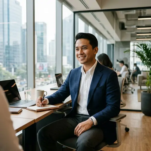 Profesional memadukan blazer dengan kemeja untuk menciptakan gaya layering yang elegan di kantor Profesional memadukan blazer dengan kemeja untuk menciptakan gaya layering yang elegan di kantor