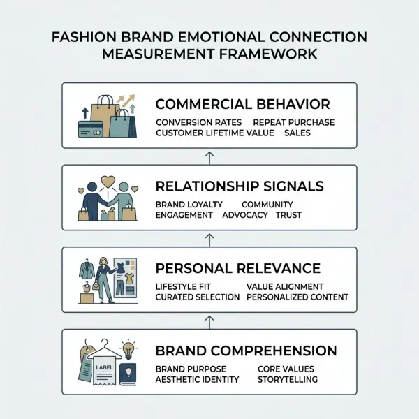 Framework for measuring fashion brand comprehension, relevance, relationship, and behavior