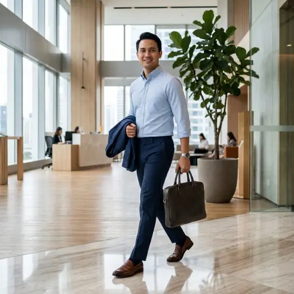 Contoh busana smart casual yang sesuai untuk lingkungan kerja profesional